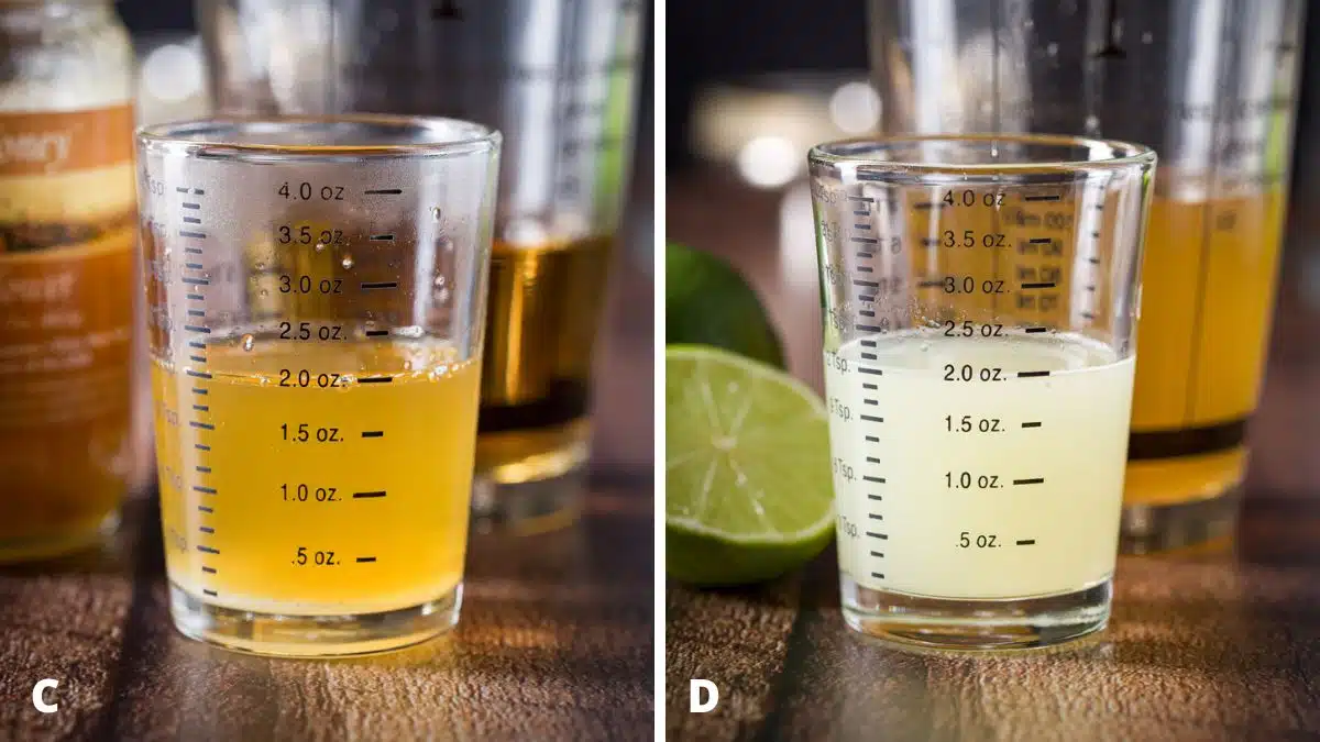 water added to the honey and measured out along with lime juice also measured out