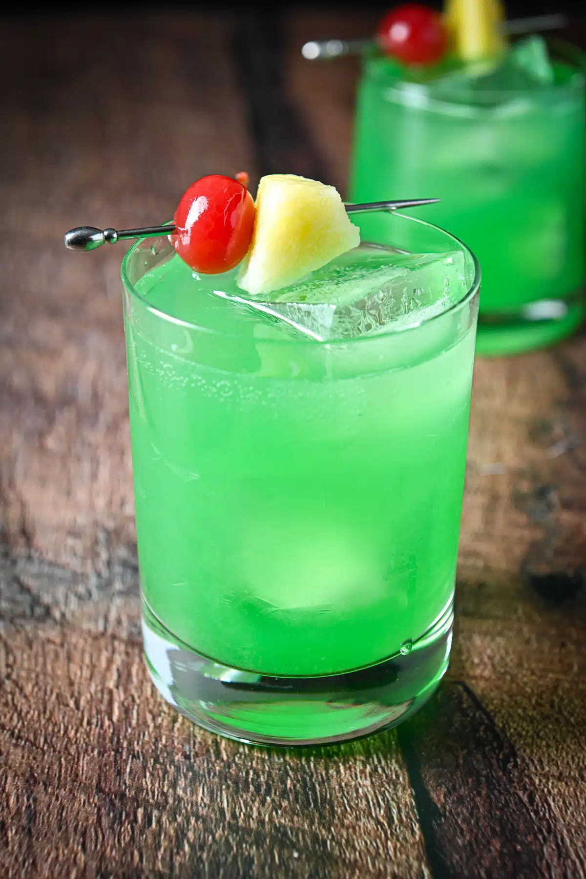Close up view of the luck of the Irish cocktail with the garnish