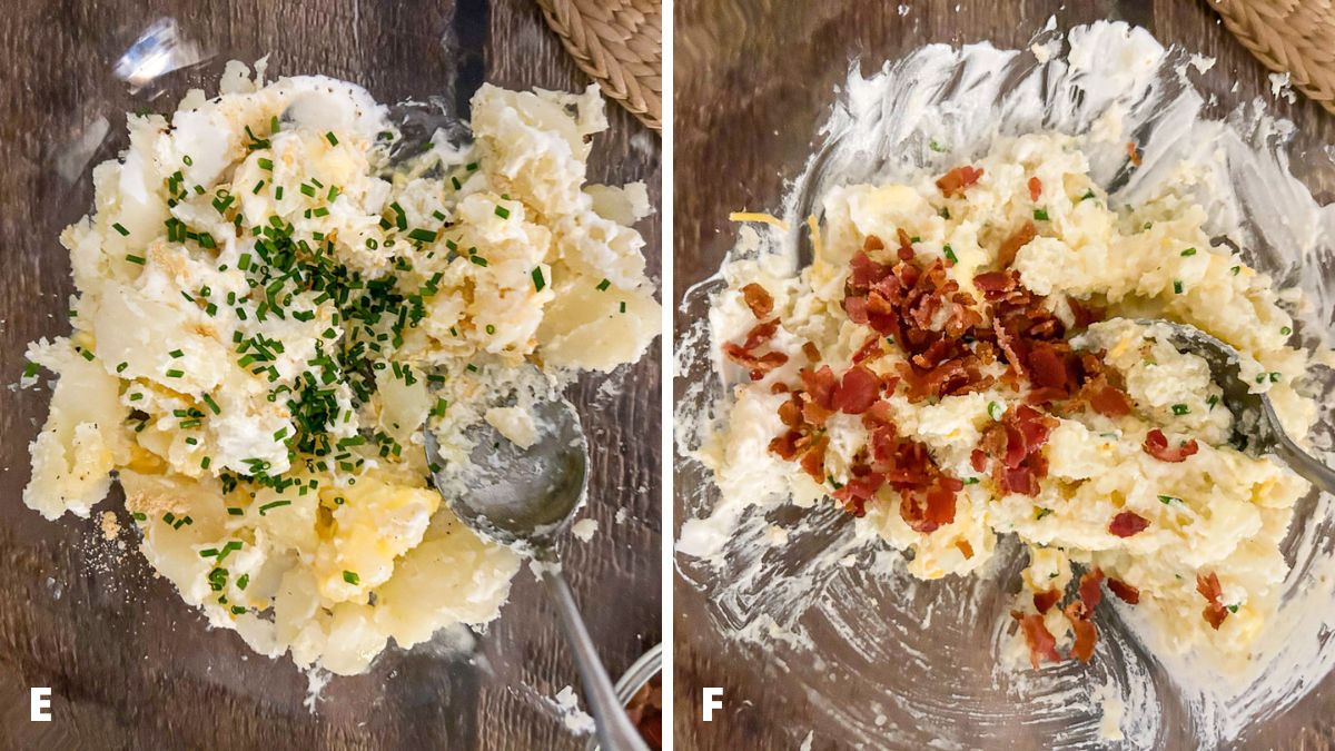 chopped chives and bacon bits added to the potato mixture