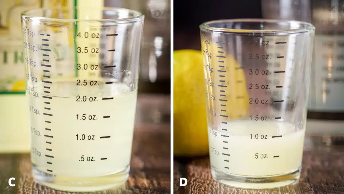 Limoncello and lemon juice measured out
