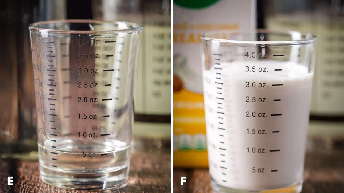 simple syrup and cream measured out