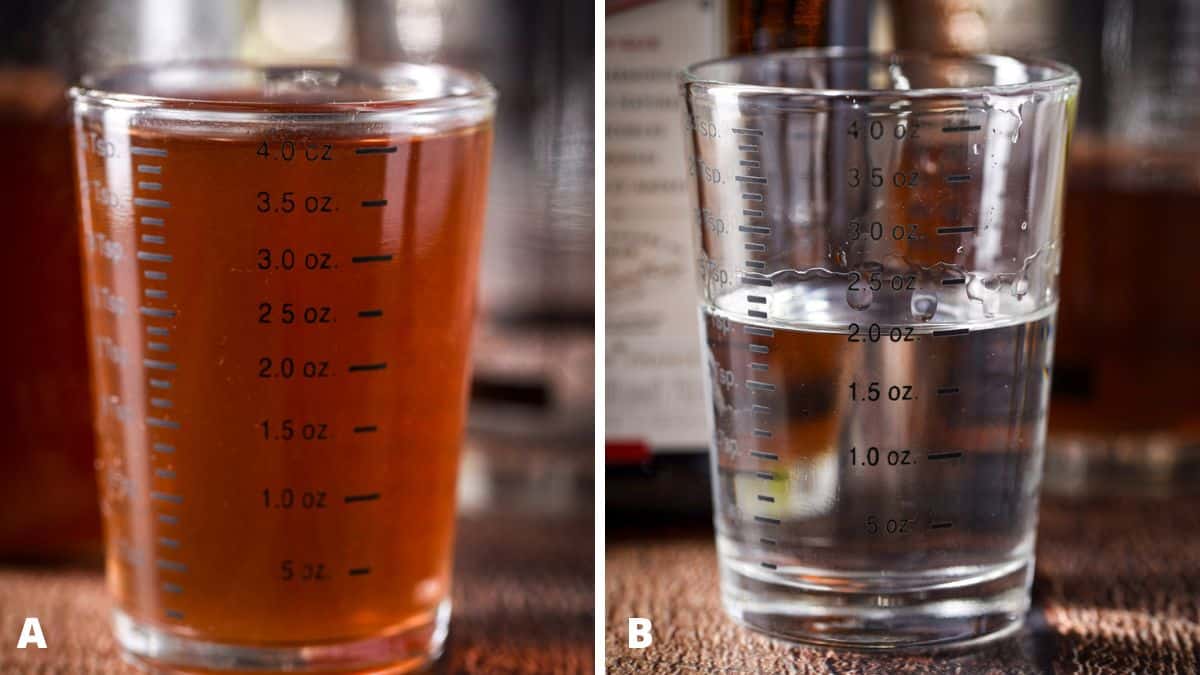 Blackberry vodka and orange liqueur measured out