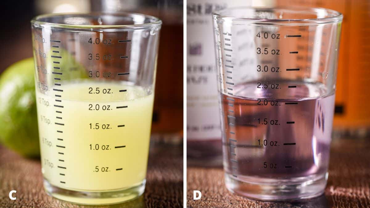 Lime and lavender syrup measured out