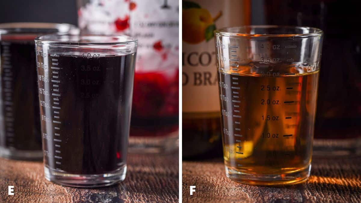 Wine and apricot brandy measured out