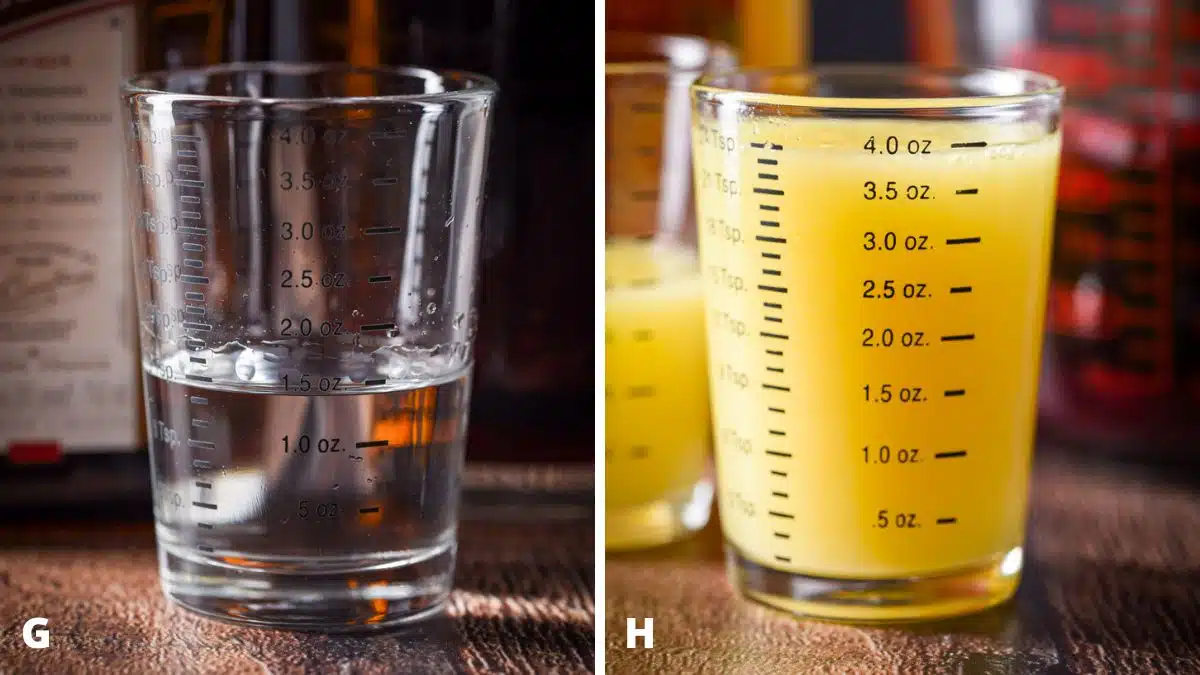 Orange liqueur and orange juice measured out