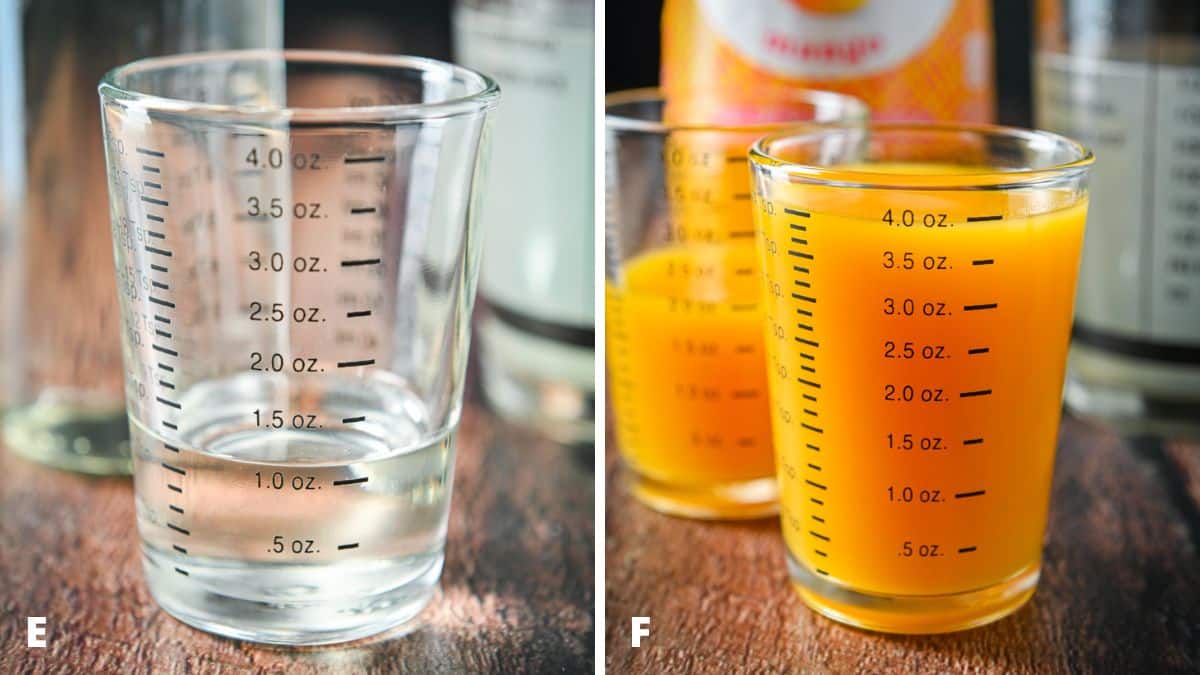 Simple syrup and mango juice measured out