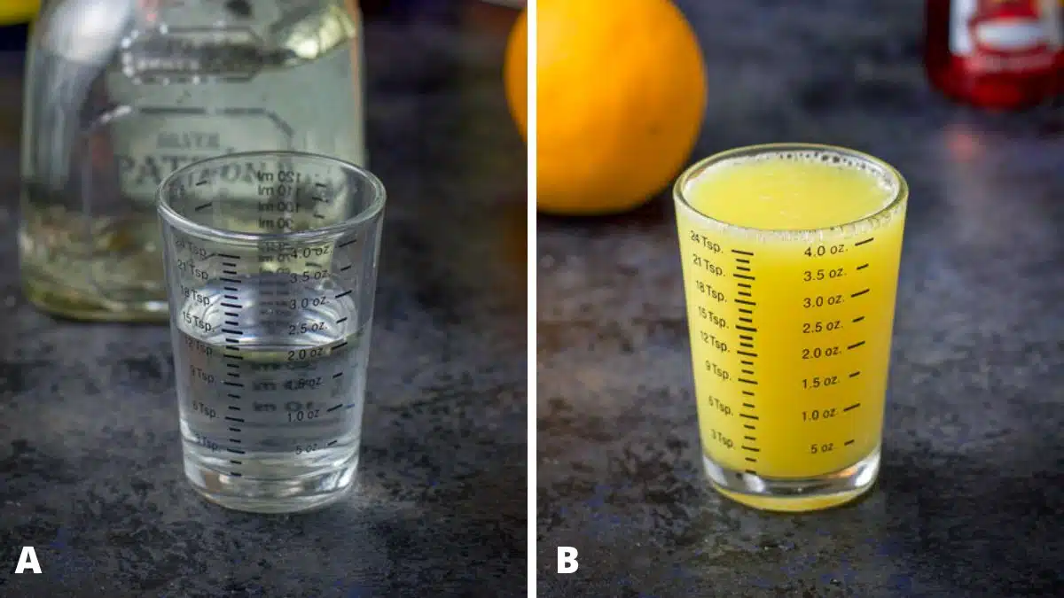 tequila and orange juice measured out