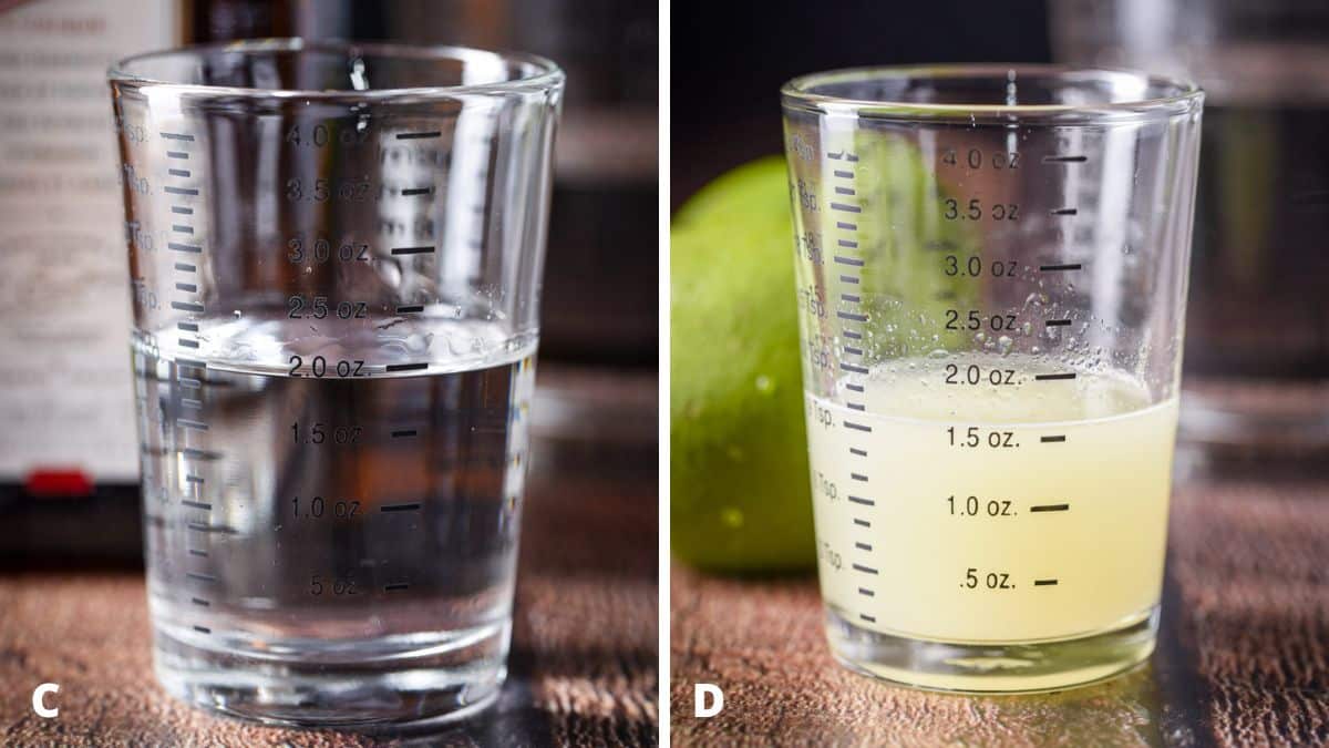 Cointreau and lime juice measured out