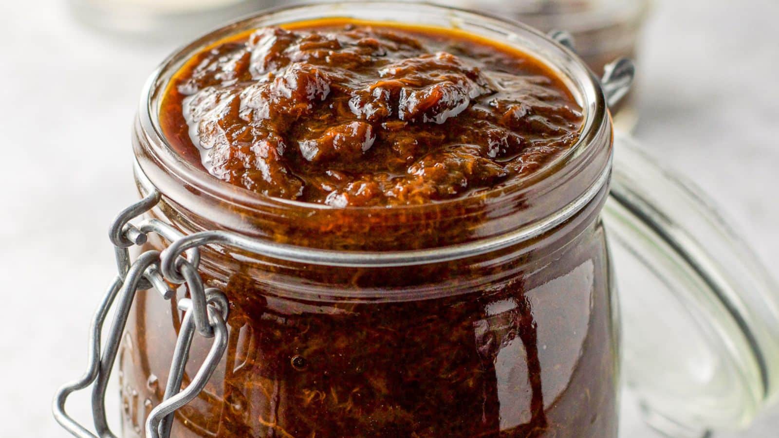 a glass jar of prune spread