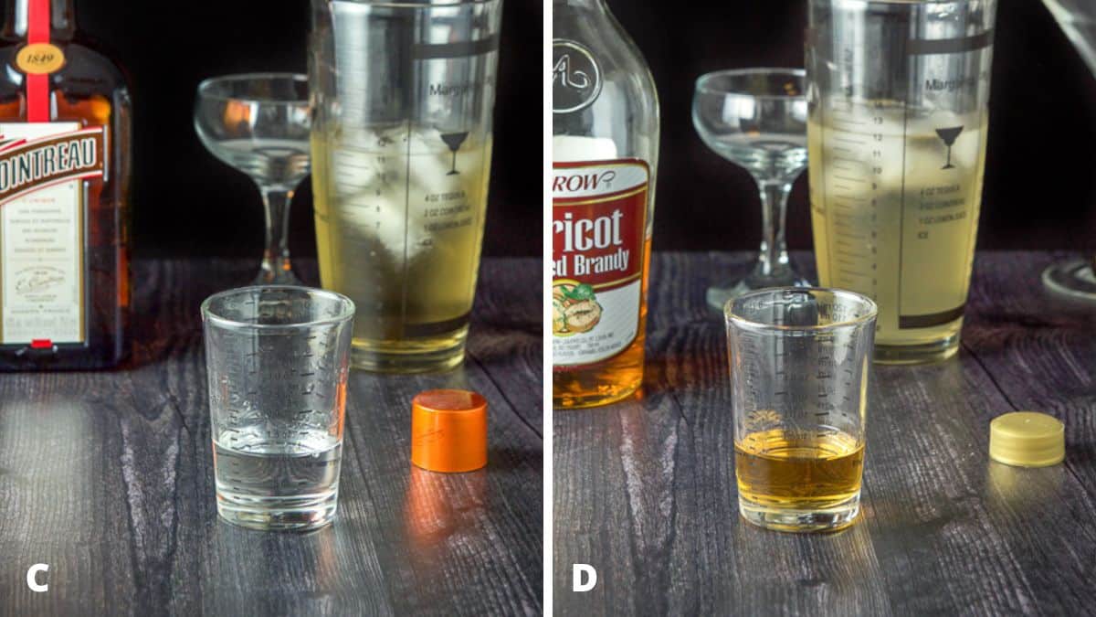 Cointreau and apricot brandy measured out