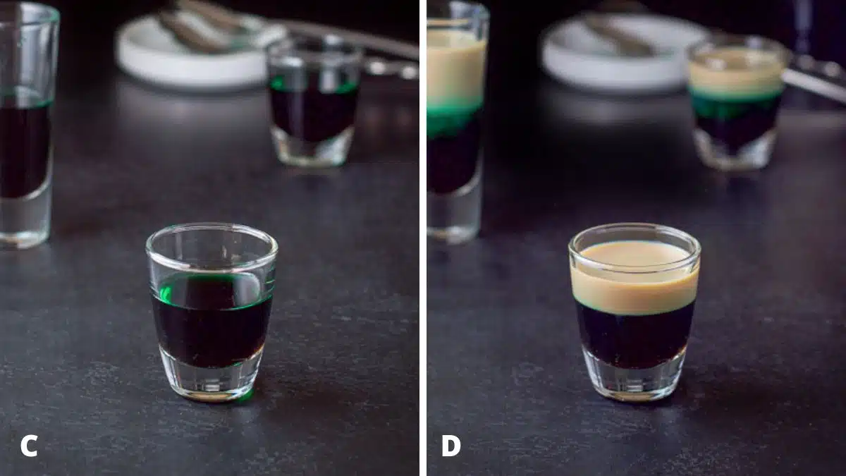 green creme de menthe and Bailey's Irish cream measured out