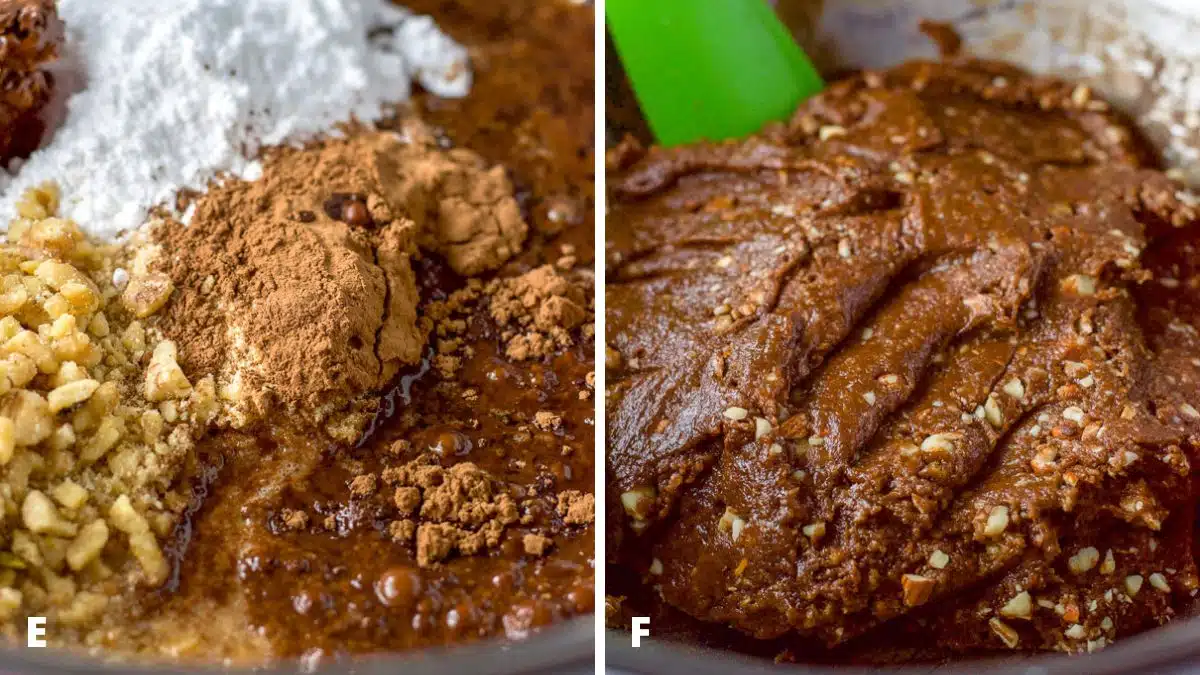 Left - all the ingredients in a bowl ready to be mixed. Right - the ingredients mixed