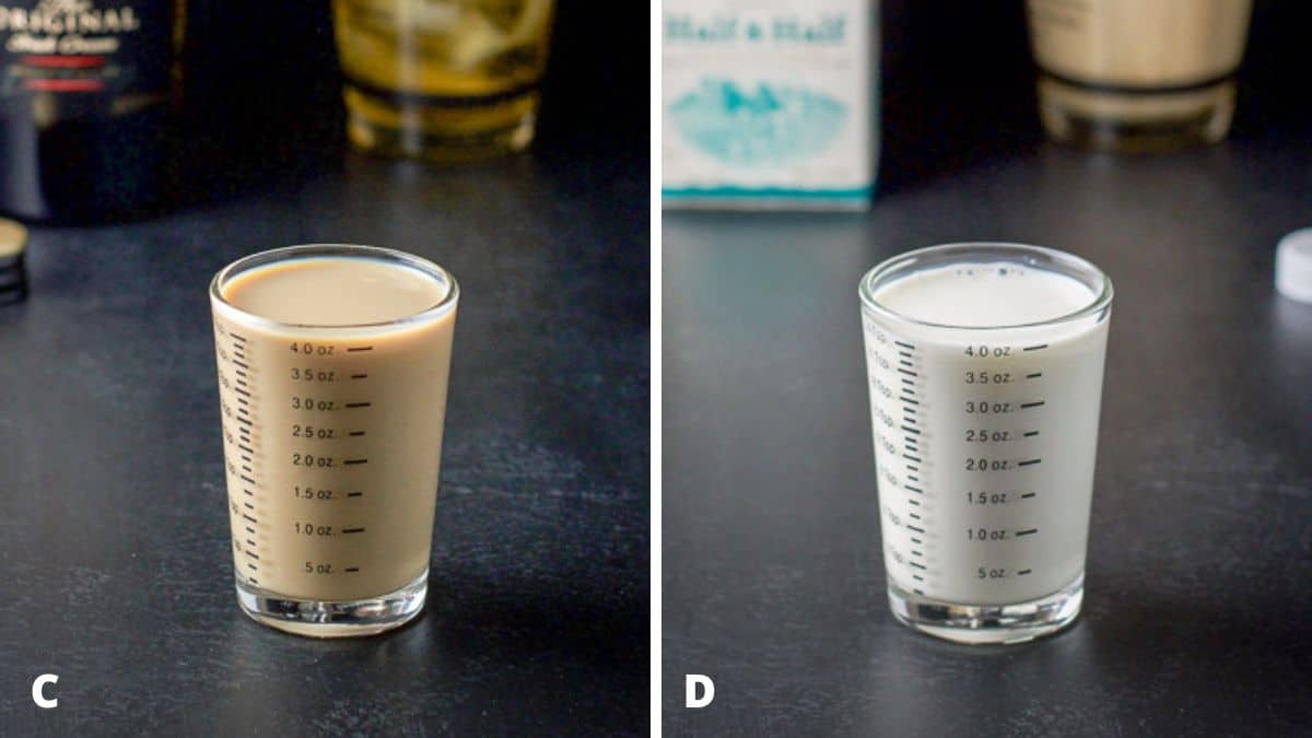 Bailey's Irish cream and half and half measured out