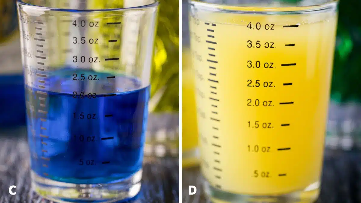 blue curacao and pineapple juice measured out
