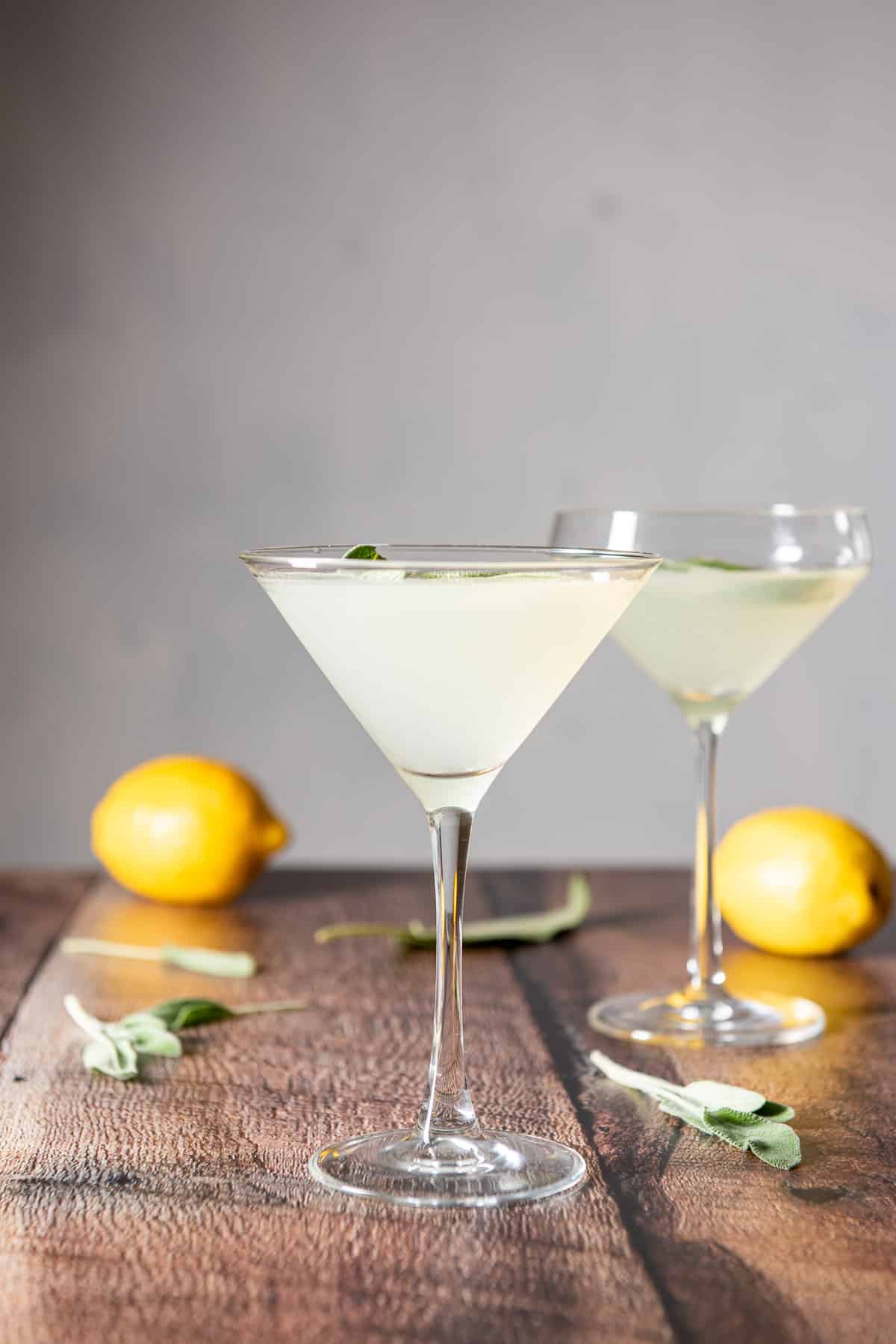 vertical view of the classic martini glass filled with the cocktail