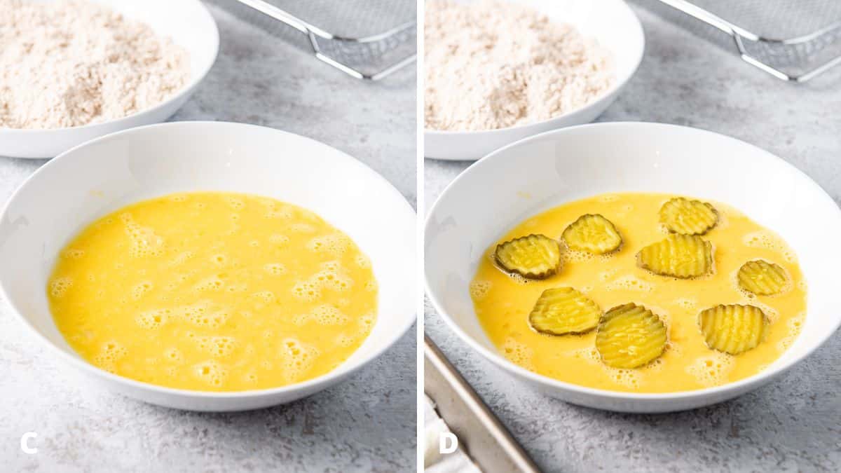 Eggs mixed and pickles in them