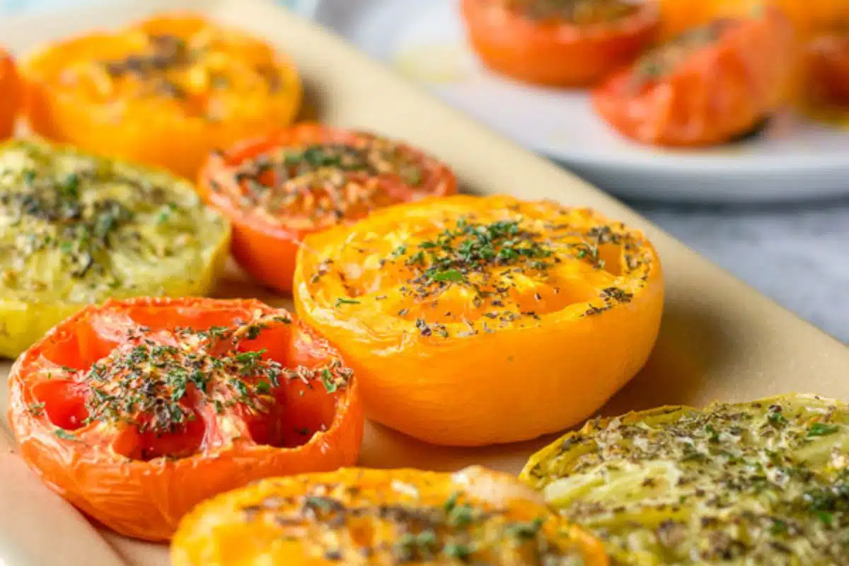 Closeup of tomatoes after they are baked