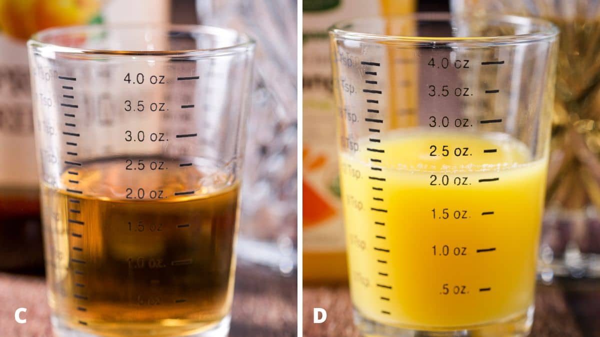 Apricot brandy, and orange juice measured out