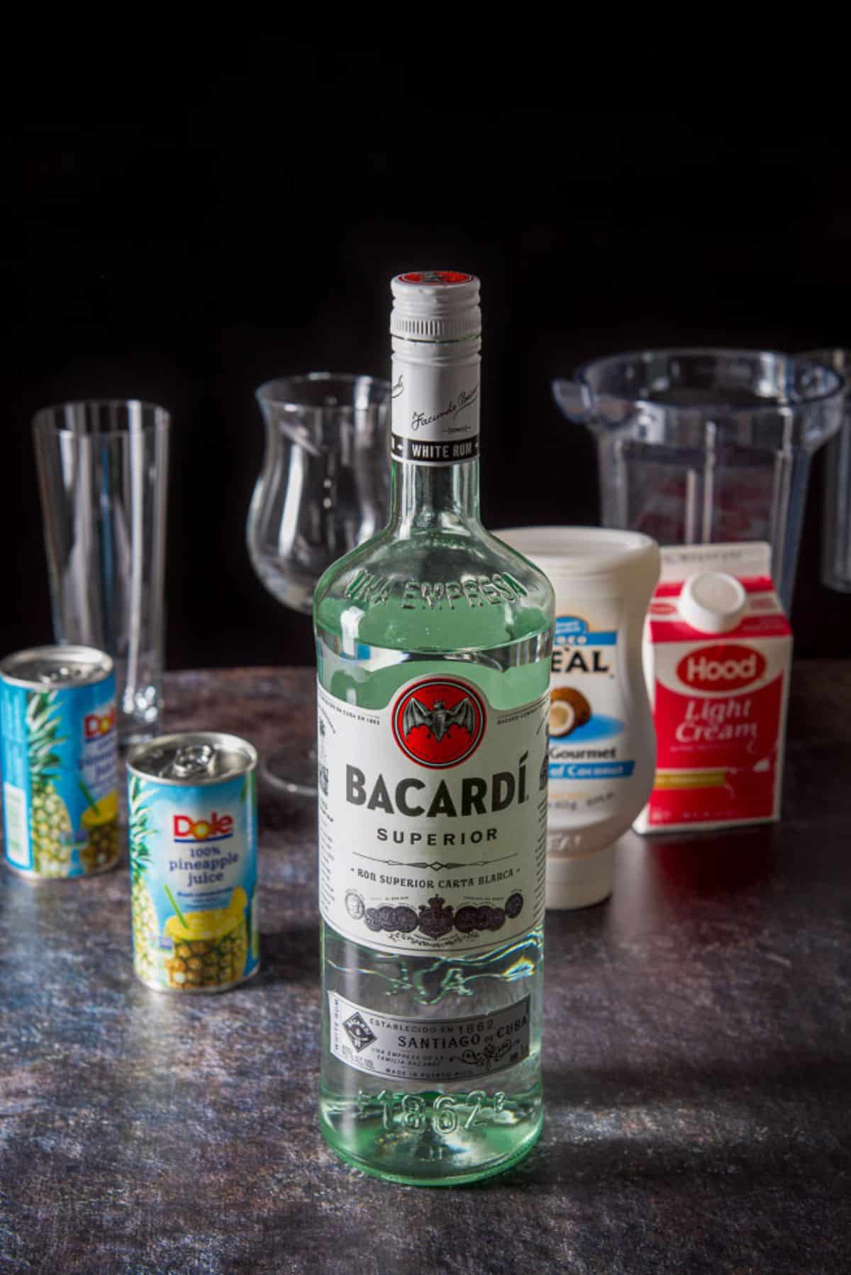 Rum, creme de coconut, light cream and pineapple juice