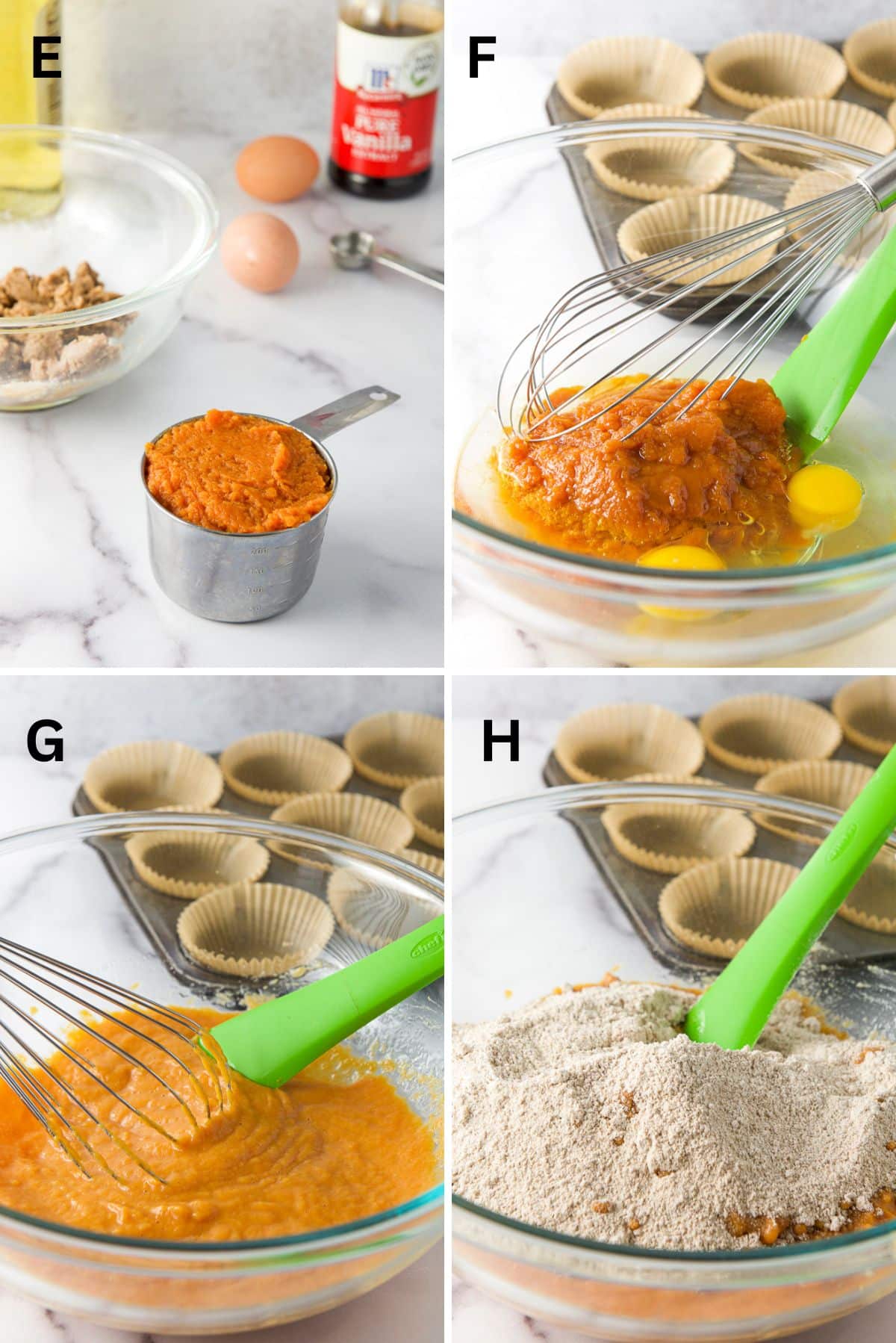 Pumpkin, eggs, vanilla and oil all in a bowl and mixed together. Added dry ingredients to the bowl as well