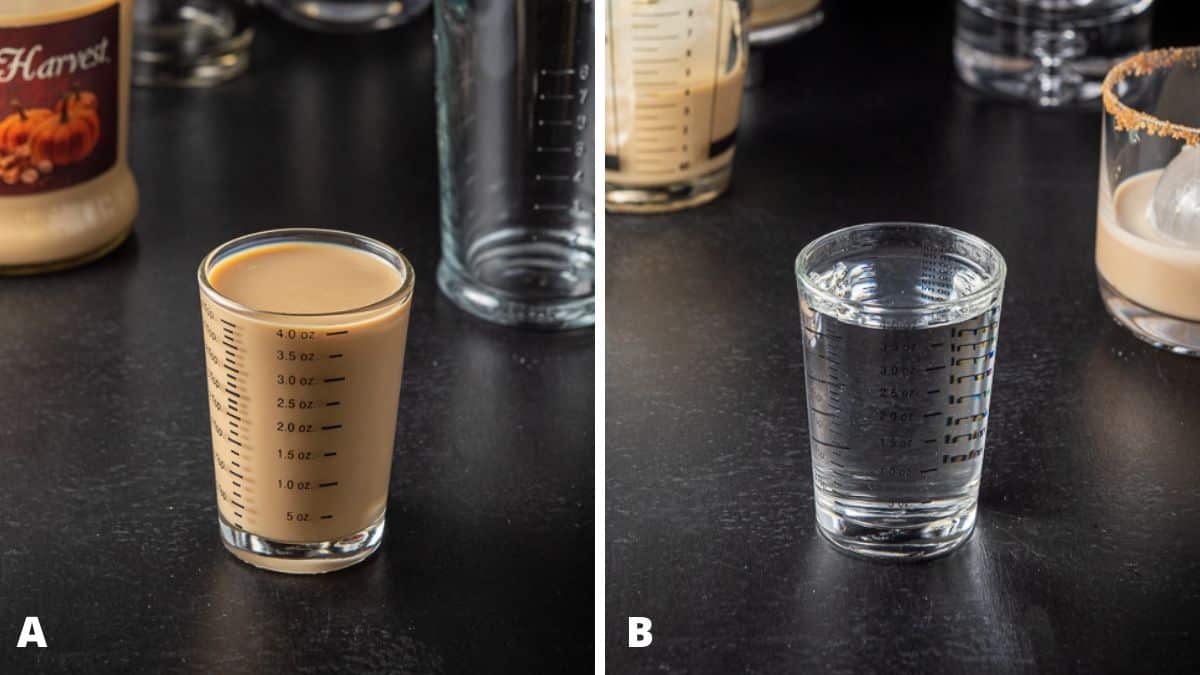 Pumpkin pie liquor and vodka measured out