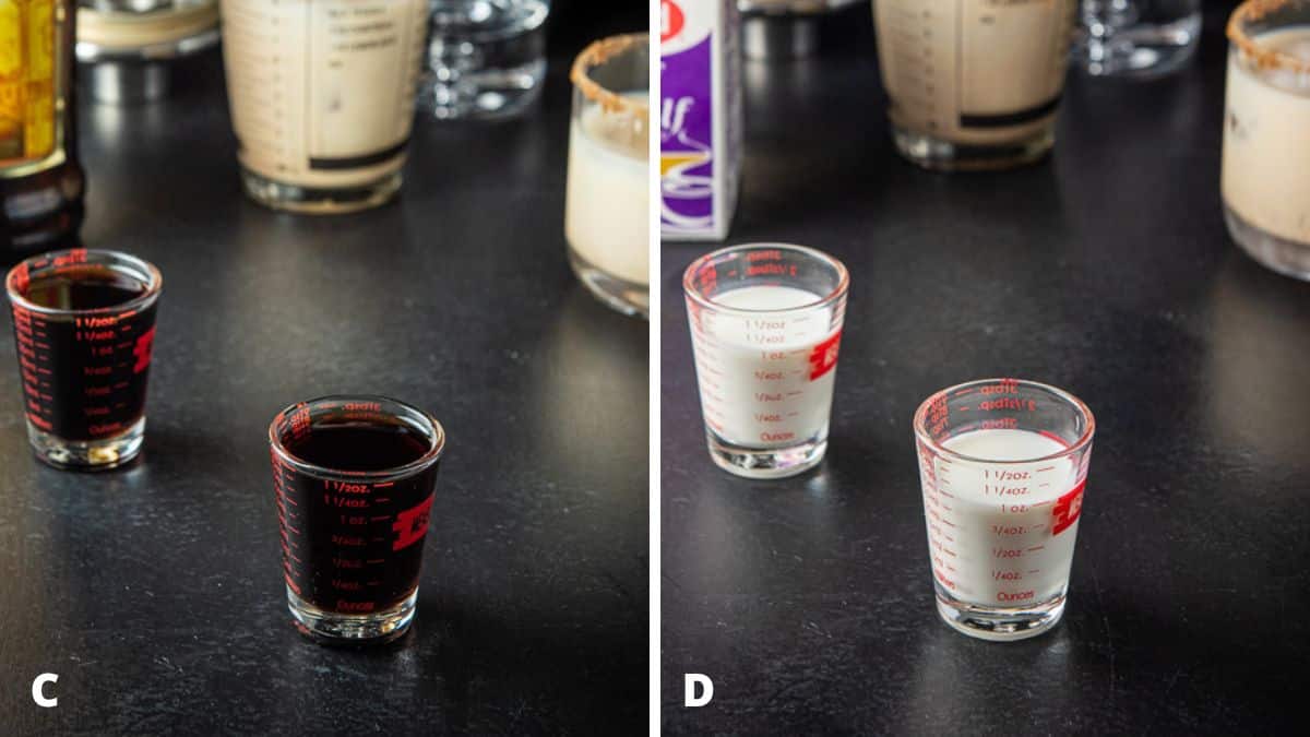 Kahlua and cream measured out
