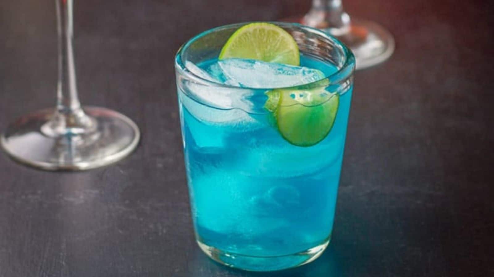 vertical view of a glass of the blue drink 