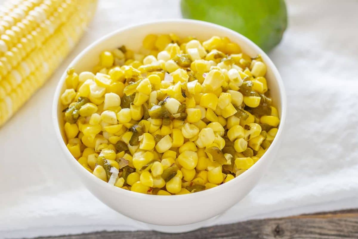 A bowl of corn salsa.