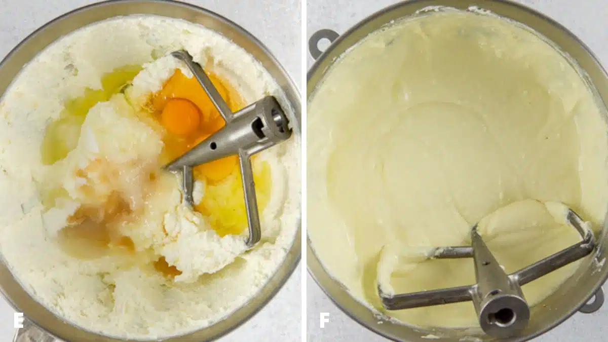 Eggs, and vanilla in the container and then mixed together
