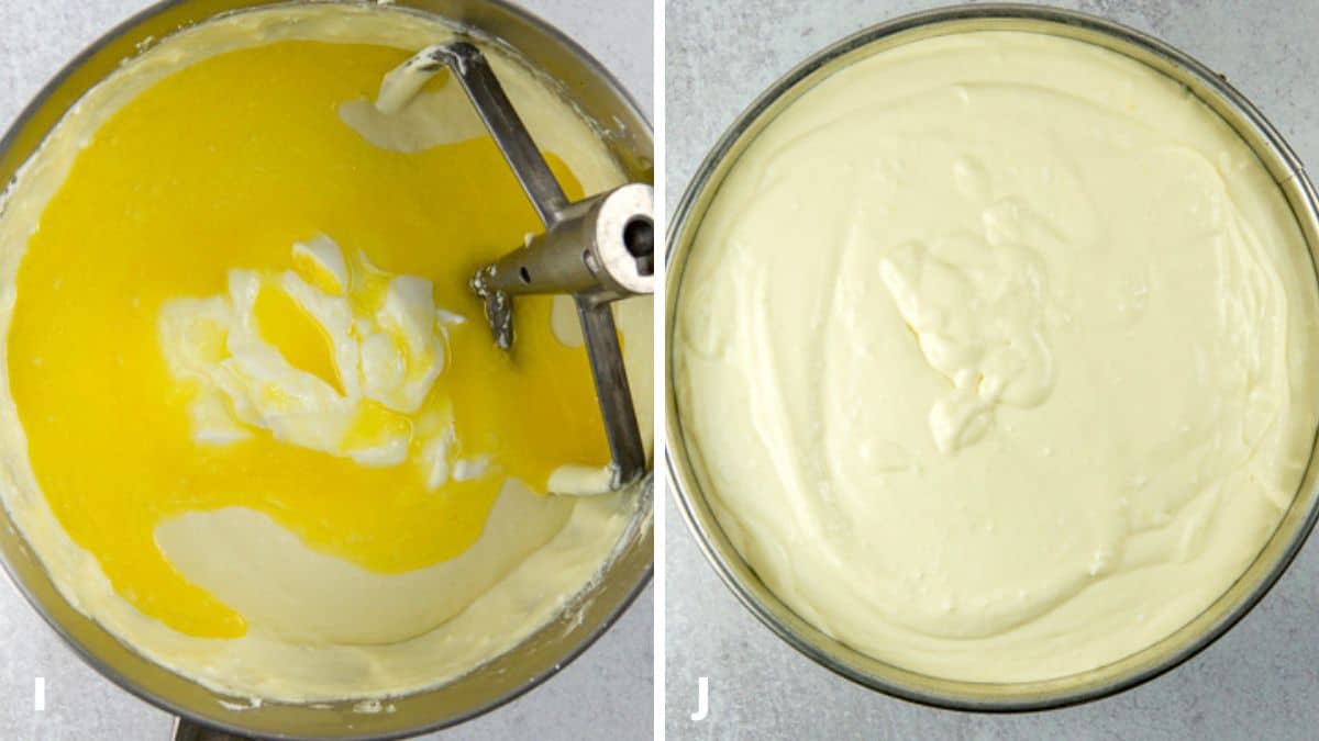 Melted butter added to the ingredients and then mixed and put in the springform pan