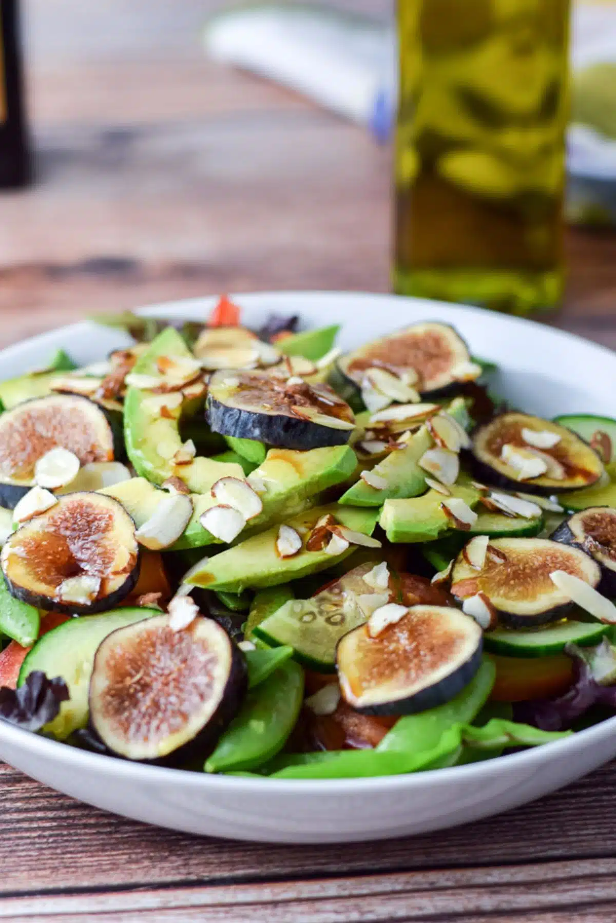 Close up of the fig and beet salad with the dressing on it