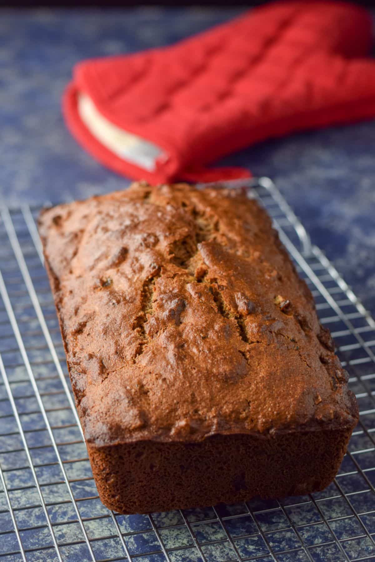 Date bread taken out of the pan and put on a wire rack