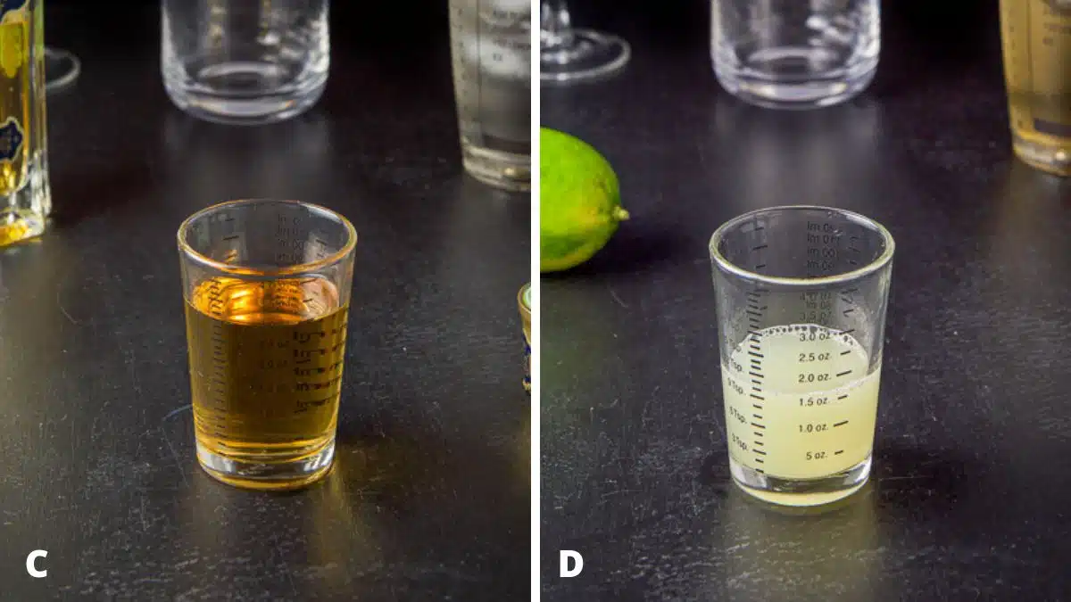 St germain and lime juice measured out