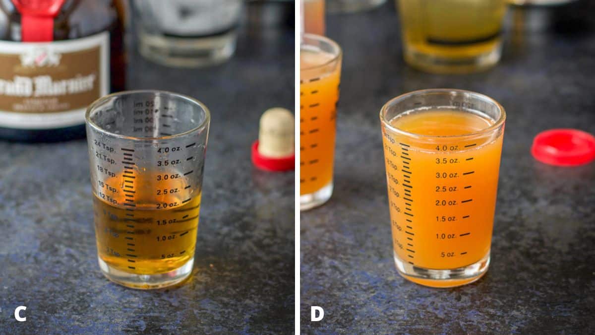 Grand Marnier and apple cider measured out