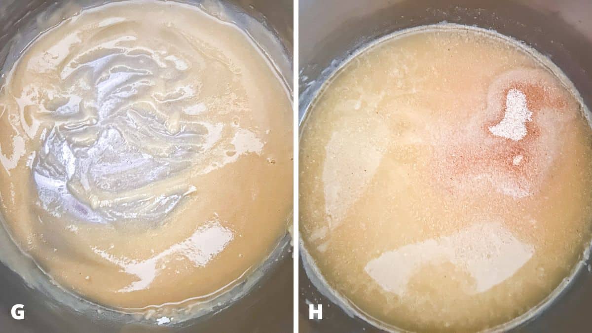 Left - flour mixed with the butter. Right - added spices
