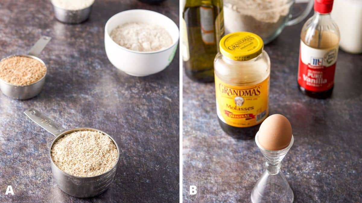 dry ingredients and the wet ingredients for the oat bran muffins