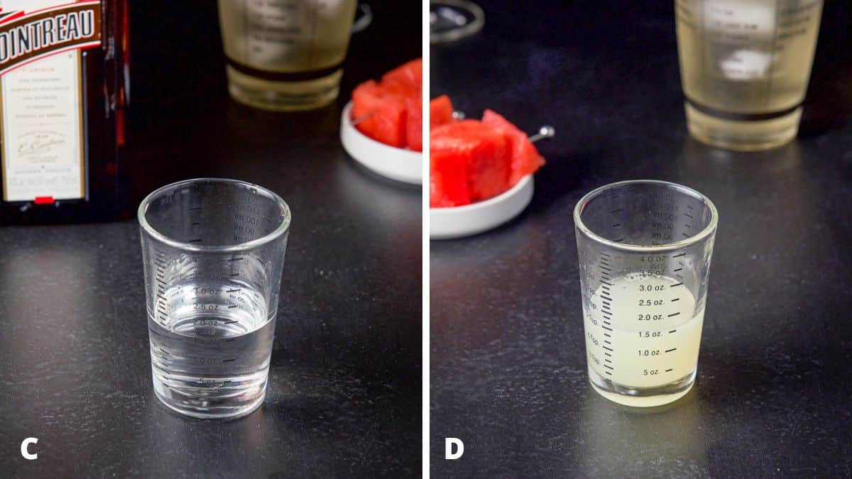 Cointreau and lime juice measured out