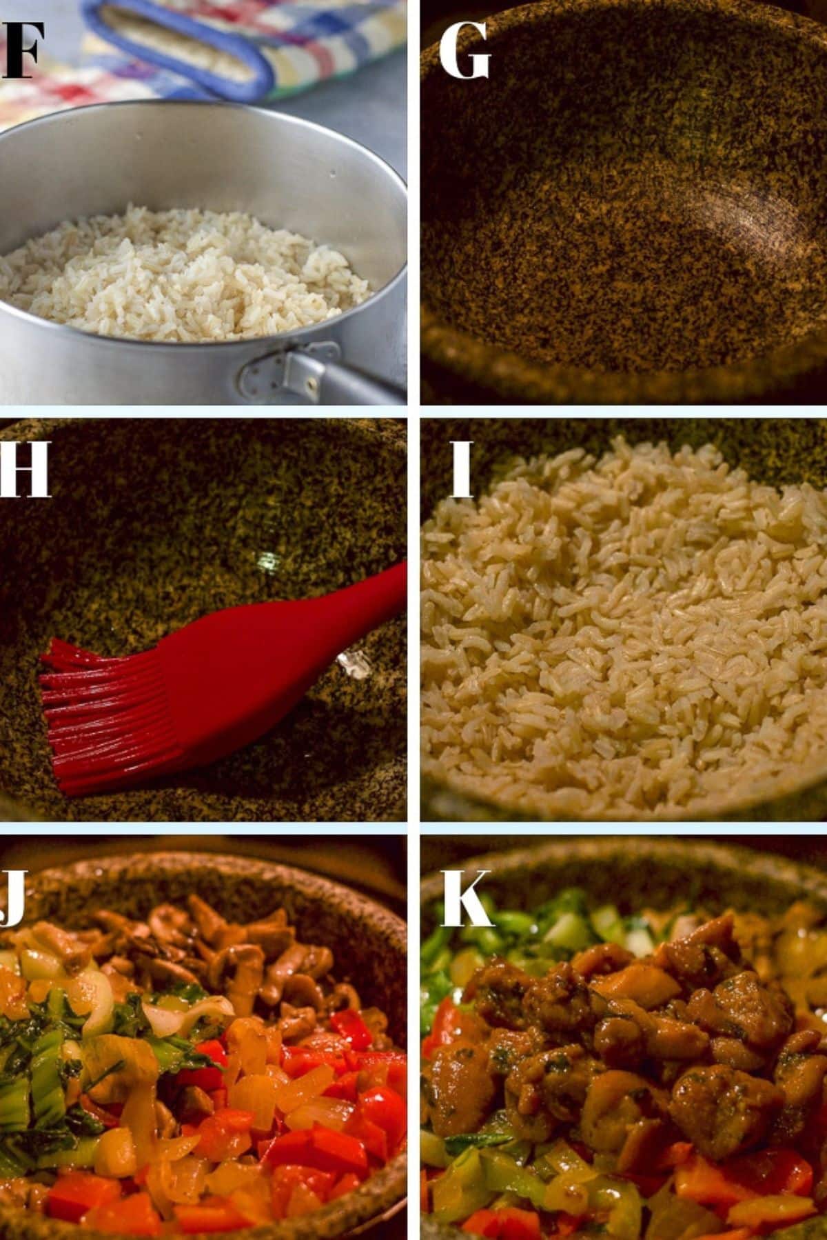 photos of how to build bibimbap in the stone bowl