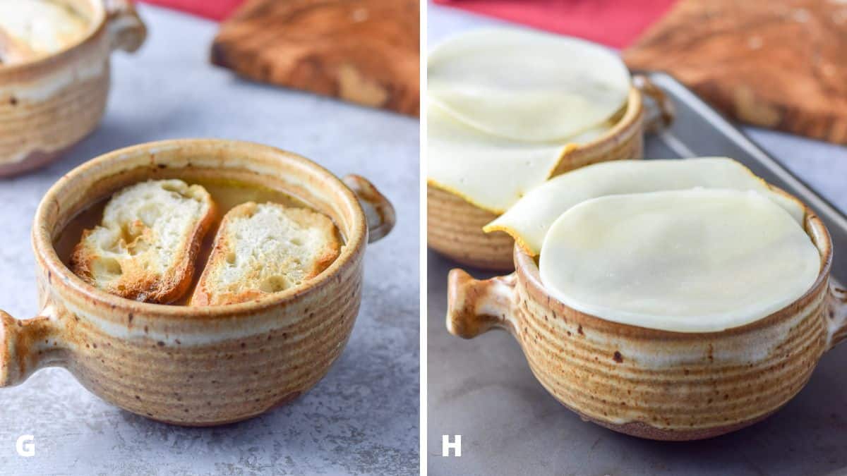 Bread added to the crock and cheese on top of that